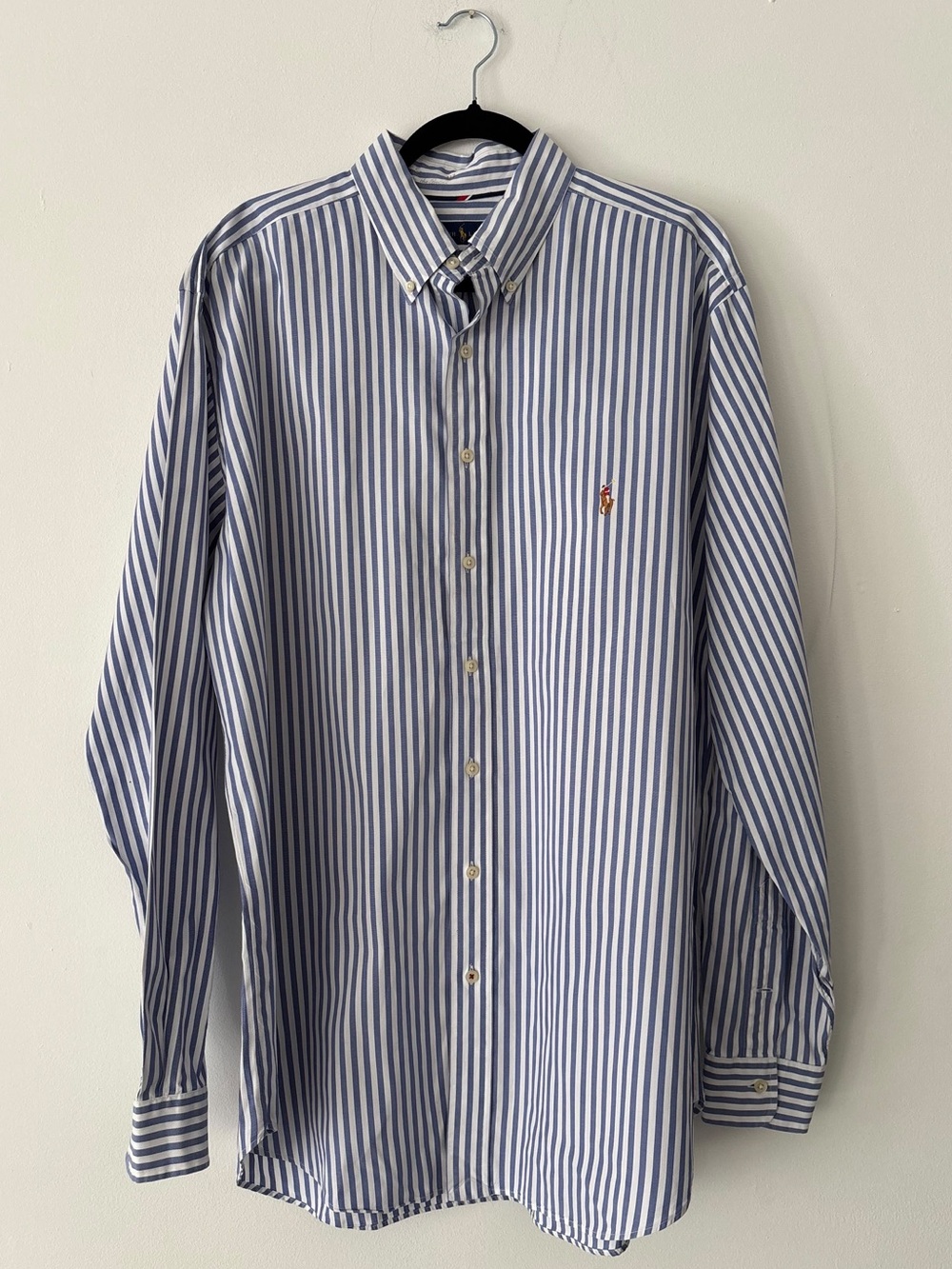 Polo Ralph Lauren Mens Button Down Shirt XLT XL Tall Blue White Stripe Pony